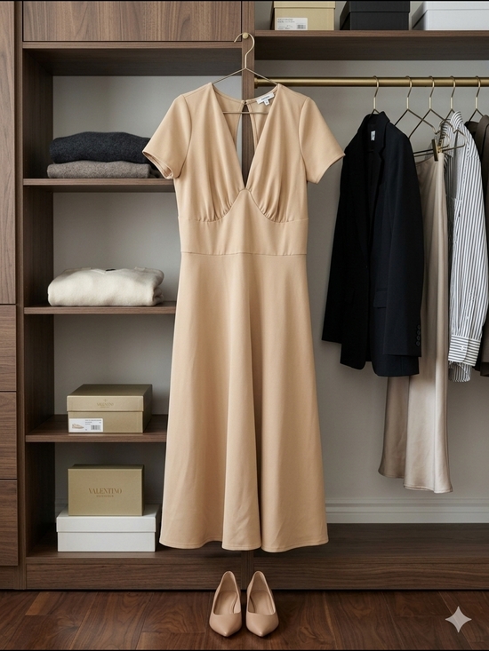 Fashion Nova Charolette Short Sleeve Midi Dress - Taupe Size 1X (NWOT)